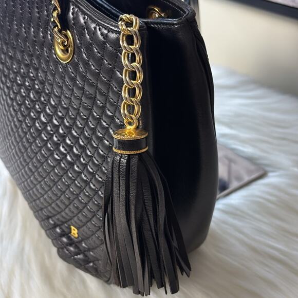 BALLY Chain Shoulder Bag Leather Black Gold Authentic - Picture 2 of 15